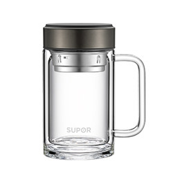 Supor Glass Cup with Handle, Tea and Water Separation, Men's Special Tea Brewing Cup, Large Capacity, Double-Layer, High Temperature Resistant Water Cup