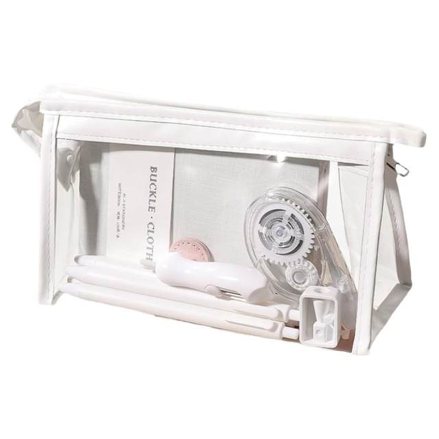 Solid color simple and beautiful college student transparent pen bag