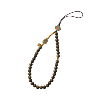 Natural green sandalwood mobile phone chain and tian jade gourd pendant