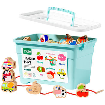 Solid wood beaded building blocks baby beads montessori early education