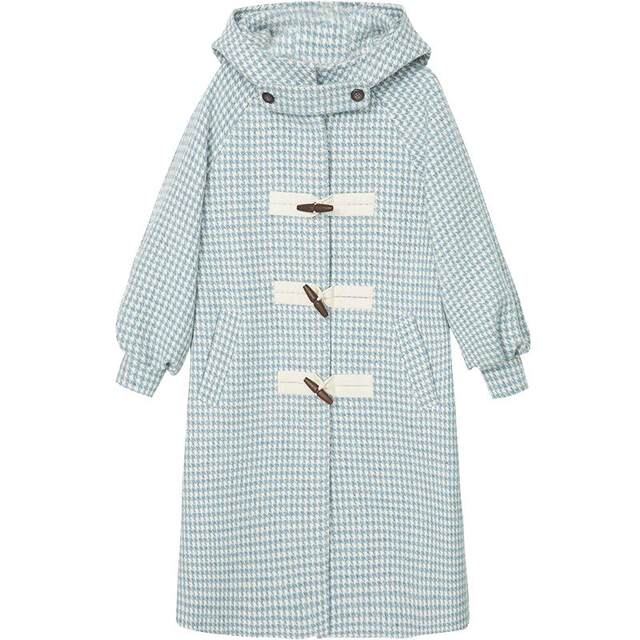 Oece autumn and winter new women's houndstooth woolen coat mid-length winter woolen coat