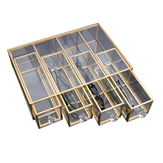 
Transparent glass desktop drawer multi-grid lipstick eyebrow pencil cosmetic storage box dressing table dustproof glasses display stand