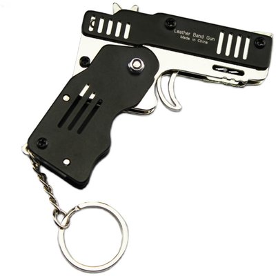 Folding rubber band gun children's toy all-metal six-shot rubber band pistol boy keychain pendant soft bullet gun