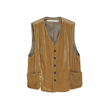 EIN retro literary glossy v-neck splicing material silk velvet vest womens 24 autumn new style