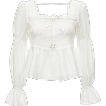 ONLY summer French lace-up square collar elegant puff sleeve top chiffon shirt for women) 123251008