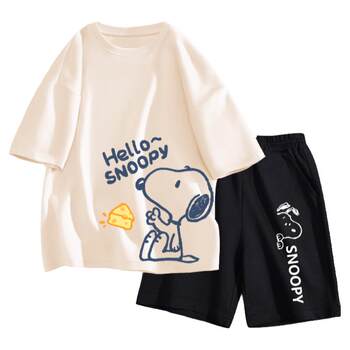 ເຄື່ອງນຸ່ງເດັກນ້ອຍ Snoopy ເດັກນ້ອຍຜູ້ຊາຍ summer ຊຸດບາງຂະຫນາດກາງແລະຂະຫນາດໃຫຍ່ຂອງເດັກນ້ອຍສັ້ນແຂນສັ້ນສອງສິ້ນຊຸດເຄື່ອງນຸ່ງເດັກນ້ອຍ summer ສໍາລັບຜູ້ຊາຍ