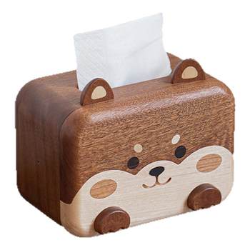 Solid wood tissue box cute shiba inu cartoon home living room storage cardboard box creative restaurant paper box high appearance