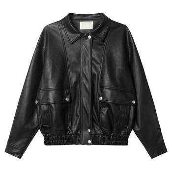 ສະບາຍດີ Canon Retro Lapel Pocket Leather Coat Women's Autumn New Motorcycle Style Loose Slim Jacket