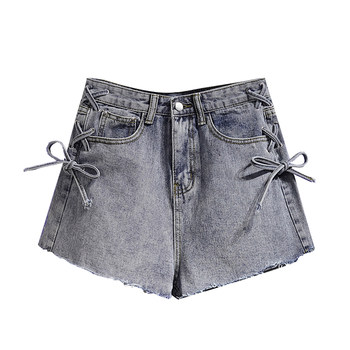 ໂສ້ງຂາສັ້ນສະໄຕລ໌ຮົງກົງ chic Strappy denim ສໍາລັບແມ່ຍິງແອວສູງຂະຫນາດໃຫຍ່ໄຂມັນ mm loose slimming wide leg a line ultra short hot pants