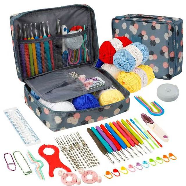 Beginners crochet full set of cross-border hot novices knitting tools set yarn hook material bag grid storage
