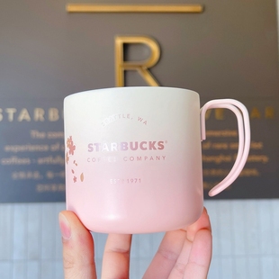 星巴克2021新款樱花季杯子渐变粉白金花瓣不锈钢桌面马克咖啡水杯