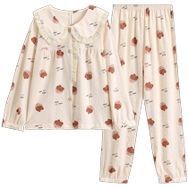 Fenton Girls Pajamas Spring and Autumn Pure Cotton Long-Sleeved Girls Children Baby Middle and Large Children Princess Style Home Clothes Set