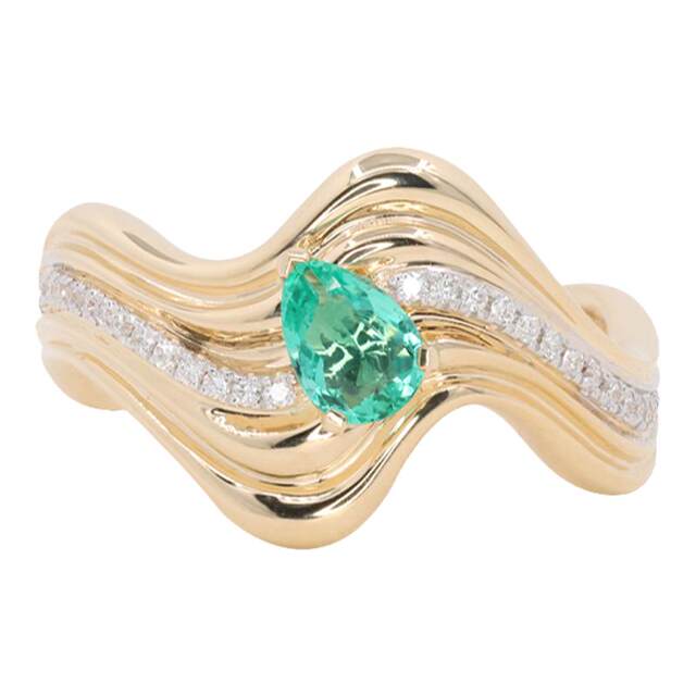 Original jewelry! Water rippled K gold gemstone ring!