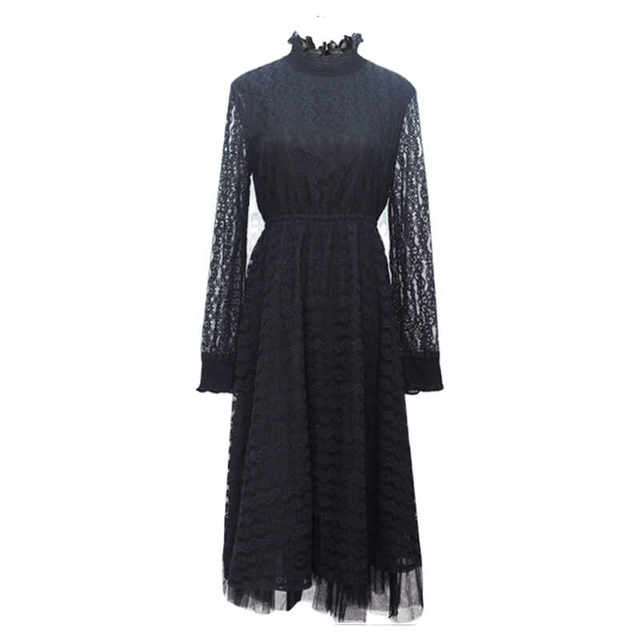 French high-end black long-sleeved turtleneck dress