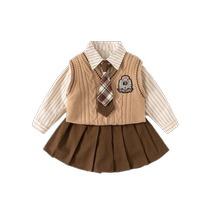 Girls college style suit autumn 2024 new style baby jk princess dress spring and autumn childrens clothing three-piece set