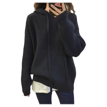 Hooded sweater jacket for women autumn and winter Korean style retro lazy thickened casual hoodie sweatshirt pullover solid color sweater