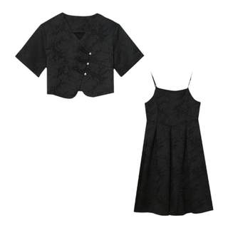 新中式复古盘扣大码连衣裙套装女夏2023新款胖mm盐系中国风两件套