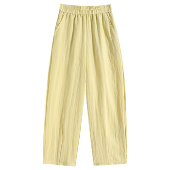 ກາງເກງ tencel linen ແປດຈຸດສໍາລັບແມ່ຍິງ summer ບາງໆ ກາງເກງເກົ້າຈຸດຊື່ສໍາລັບແມ່ຍິງວ່າງແຄບ ice silk pants wide-leg