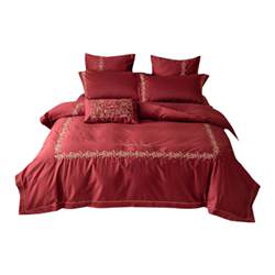 High -end European style romantic wedding 100 full cotton four -piece large red embroidery wedding quilt bed supplies