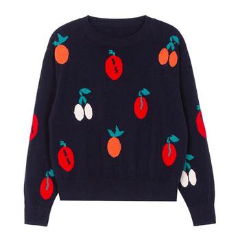 Hellmans ຄົນອັບເດດ: ດູໃບໄມ້ລົ່ນໃຫມ່ຮອບຄໍ pullover jacquard cardigan ແມ່ຍິງ bottoming ວ່າງ sweater ສີດໍາ sweater