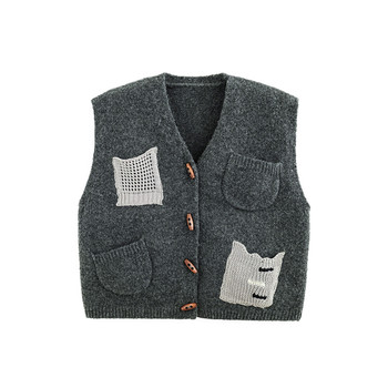Boys retro patch color-blocking sweater vest autumn outfit Boys retro patch color-blocking sweater vest autumn outfit