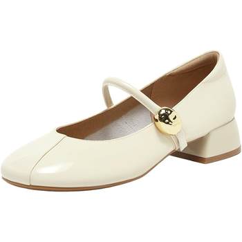 Bestu 2025 autumn new cowhide white mary jane shoes leather shoes thick heel red women's single shoes rd21rcq5