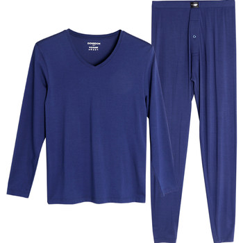 Dunzhidun ຄູ່ຊຸດຊັ້ນໃນຄວາມຮ້ອນຜູ້ຊາຍແລະແມ່ຍິງບາງດູໃບໄມ້ລົ່ນເຄື່ອງນຸ່ງຫົ່ມຍາວ trousers modal ຝ້າຍ sweater ຊຸດ linen trousers
