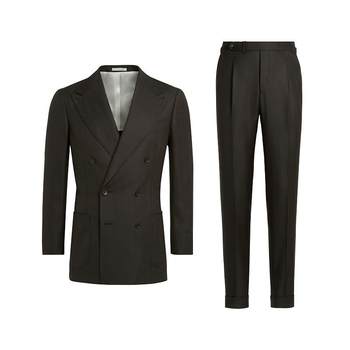 Suitsupplydark brown wool mulberry silk linen double breasted men's suit suit