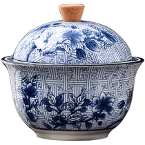 Blue and white cylinder creative personalized ashtray with cover windproof and fly ash household retro ashtray large desktop ornament