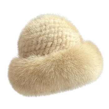 Mink fur hat, fisherman hat, women's thickened warm basin hat