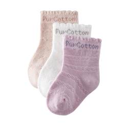 All cotton era children's socks baby cotton socks baby newborn floor socks boys and girls mid-length socks 3 pairs