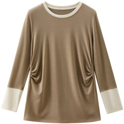 October Crystal Maternity Round-Neck Base Shirt, Spring Style, Inner Wear for Pregnant Women, Fashionable Maternity Wear for Expectant Mothers