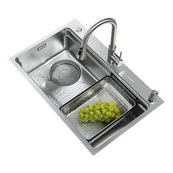 Higold kitchen waterfall sink 304 stainless steel large single tank multi-functional embossed sink dishwasher