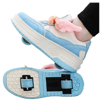 Two-wheel walking heelys for girls 2024 new summer internet celebrity skates leather childrens sports roller skates