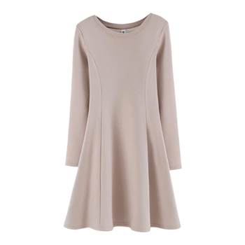 Round Neck Autumn and Winter Korean Style Pure White Fleece-Lined Thickened Warm Slim-Fit Women's T-Shirt Mid-Length Base Dress Long Sleeve