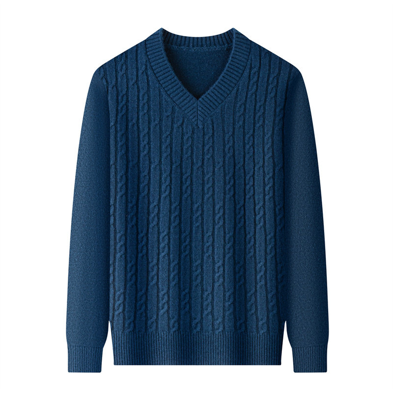 High-end thickened V-neck wool dad warm sweater