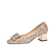 Lily Wei2024 new champagne gold high heels womens French pointed toe maternity wedding shoes small size 3132 bridesmaid shoes