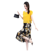 Dress Womens Summer 2024 New Spring and Autumn Small Fake Two-piece Mommy Style Short-Sleeved Mid-Length Skirt