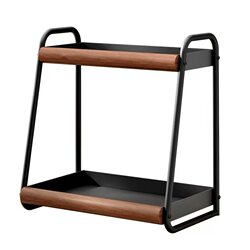 Solid Wood Carbon Steel Mid-Century Style Double-Layer Kitchen Storage Rack, Multi-Functional Spice Rack, Organizer Rack, Decorative Rack