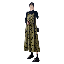 Maternity wear autumn dress suit 2024 new fashionable chiffon floral spring and autumn knitted top