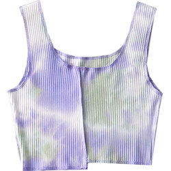 Cotton fashionable tie-dyed vest ins trendy asymmetrical splicing top slim fit navel exposed topstitching vest