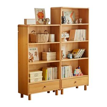 Jin duoxi full solid wood bookcase simple children's storage cabinet open storage cabinet living room study combination cabinet