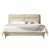 Genji Wood Language Leather Bed Cream Style Bedroom Upholstered Bed Simple Home First Layer Cowhide Double Bed White Large Bed