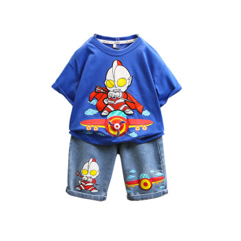 Ultraman Clothes Boys Summer Suit ເຄື່ອງນຸ່ງເດັກນ້ອຍ Summer 2024 New Fashionable Boy Handsome Baby Short Sleeve Trendy