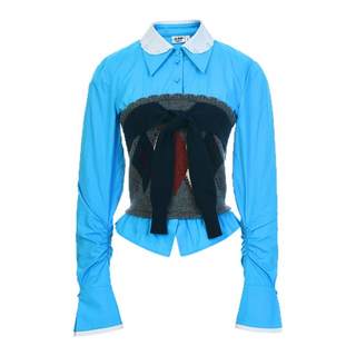 lefame拉飞姆2026早春新品时尚假两件拼接娃娃领叠穿针织长袖上衣