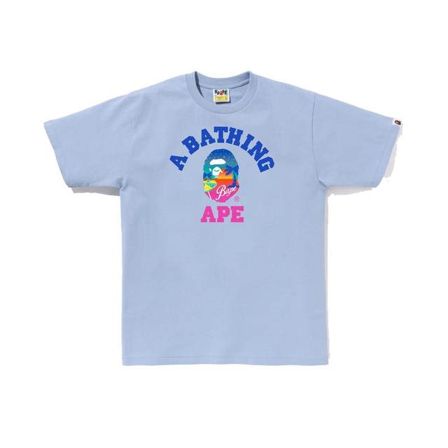 BAPE ຜູ້ຊາຍໃນພາກຮຽນ spring ແລະ summer ape head letters sunset ຕອນແລງ scene beach printed short-sleeved T-shirt 110068K