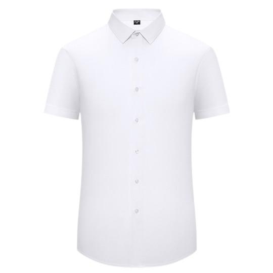 YUXIAN余闲丝绸短袖衬衫抗皱免烫易打理休闲商务纯色男士春夏季