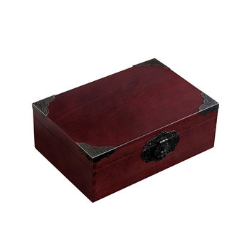 Solid wood lockable retro rectangular wooden box with lock
