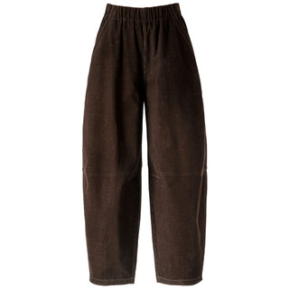 加绒加厚灯芯绒裤子女冬季茧型九分咖色休闲女裤小个子条绒哈伦裤