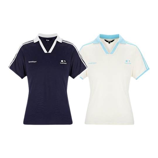 Ics丨iconslab контрастная цветная вышивка в полоску, спортивная рубашка поло с короткими рукавами и лацканами, простая повседневная футболка для женщин